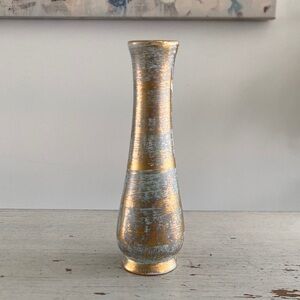 Vintage Stangl Pottery Gold and Blue Bud Vase - 6”